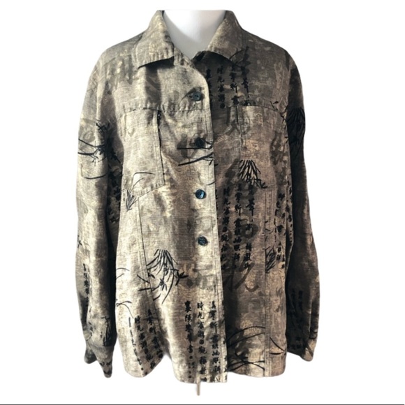 Chico’s Oriental Print Silk & Linen Pocket Shirt - Picture 9 of 11